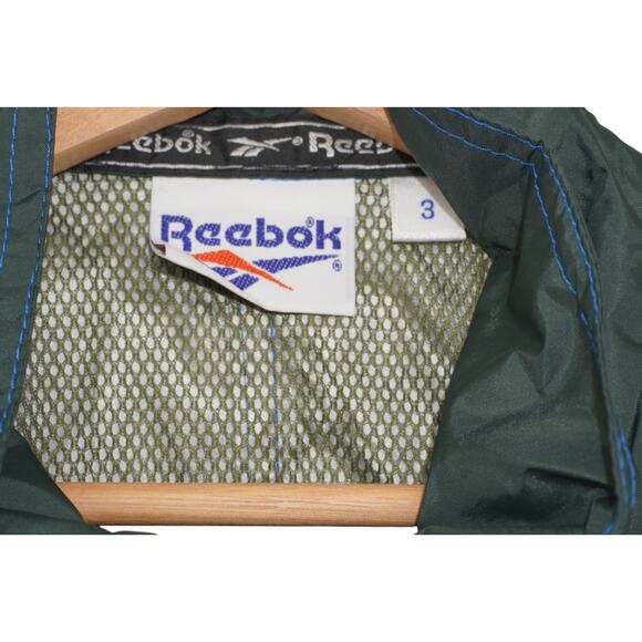 Vintage Reebok Green Windbreaker Track Jacket Mesh Lined Logo Tape Size 3 - Picture 4 of 7